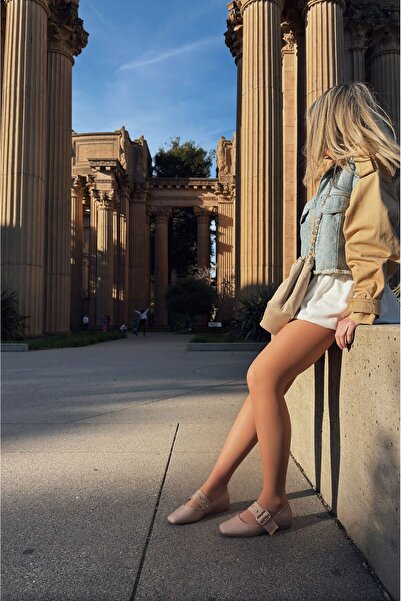 I Love Shoes Halvor Matte Leather Band Detailed Nude Women's Ballerinas