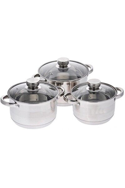 OEM Set 3 stainless steel pots with glass lids, Double Base, 4.3/5.6/7.2 liters