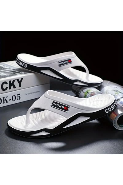 Türkiye Summer Fashion Men's Slippers - One Foot, Non-slip Bottom, Monogram Print, Unisex, All Seasons, Comf