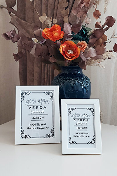 Verda Çerçeve 2 Piece Frame 10X15 cm and 13X18 cm Photo Frame! Decorative Frame with Wooden Legs and Pvc Glass!
