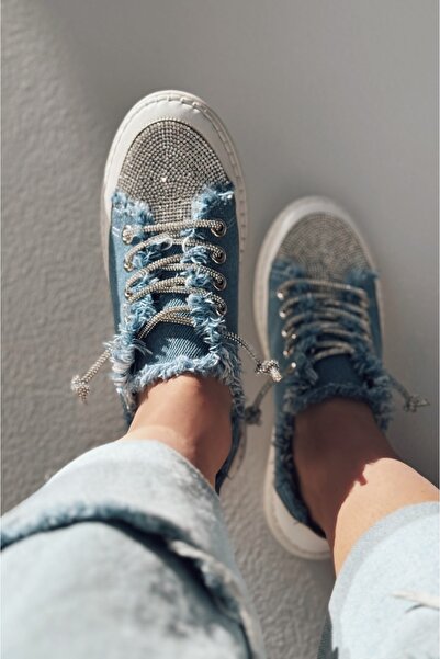 I Love Shoes Delina Taş Detaylı Mavi Jean Kadın Spor Ayakkabı