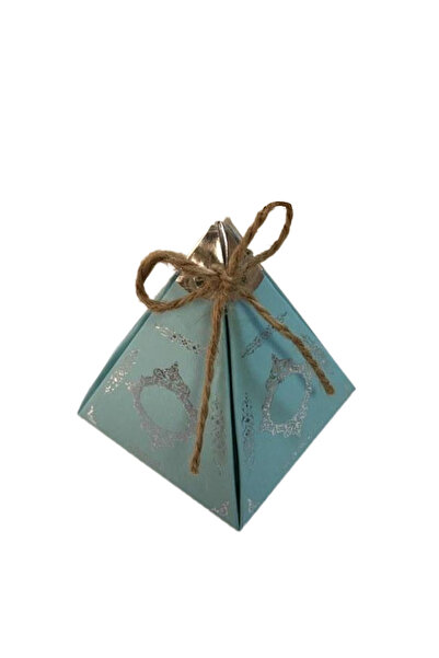 Eminonutoptanci Karton Lokumluk Gümüş Saray Desenli Piramit Modeli 50 Adet) Mavi