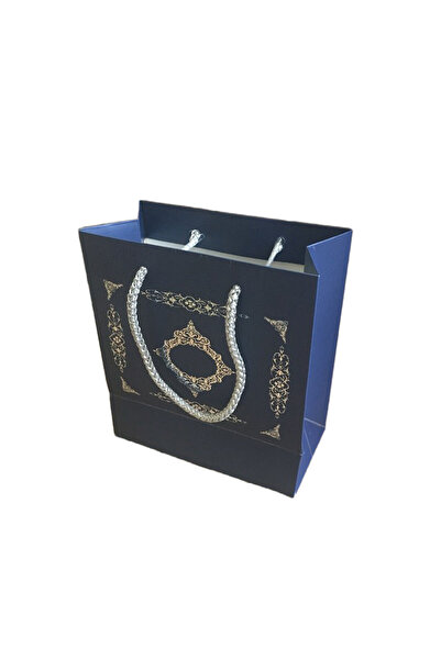 TT Tahtakale Toptancıları Karton Hediye Çantası Gümüş Saray Desenli 20X20X10 CM (10 Adet) Lacivert