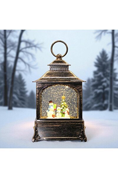 Kuzey Tacı Yılbaşı Temalı Işıklı Fener Kar Küresi – Kardan Aile Figürlü