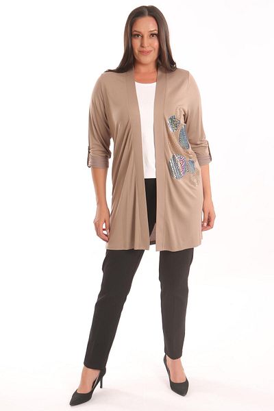 Metpoint Trend42plus Cardigan lung cu imprimeu de piatră cu model cerc bej de mărime mare