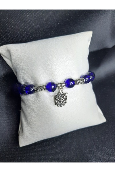 MRYart سوار من الخرز الزجاجي باللون الأزرق الداكن مع شعار عثماني – صناعة يدوية