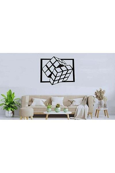 Mirfa Wooden Wall Art With Self Adhesive Base - Black (Rubik's Cube)