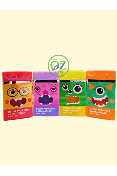 ÖZ OFİS Adel Hello Monster Canavarlar 4'lü Silgi Seti