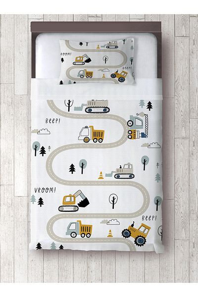 yok yok evim eve dair her şey White Ladder Business Machinery Patterned Single Pique and Pillowcase Bedspread Set
