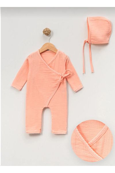 Baby Wings Double Breasted Muslin Jumpsuit-Hat Double Set Cotton