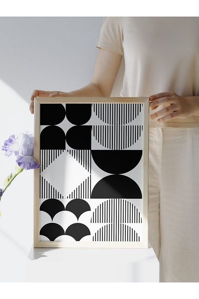 studio duha Bauhaus BW - Poster minimalist modern cu model geometric alb-negru - Pictură fără încadrare