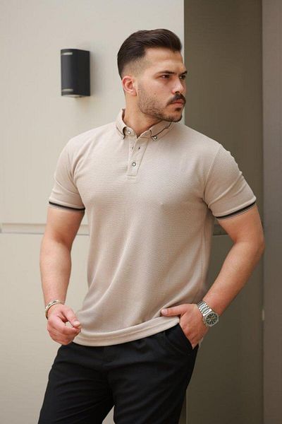 MRA Fashion Men's Button Collar Waffle Fabric Short Sleeve T-Shirt
