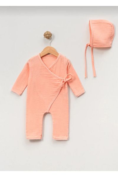 Baby Wings Double Breasted Muslin Jumpsuit-Hat Double Set Cotton
