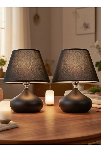 571 Store 2 Pcs Ellipse Table Lamp Shade Metal Body Fabric Head Lighting