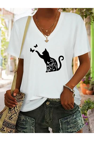 FUFLUNS Ked Printed V-Neck Women's Oversize T-Shirt