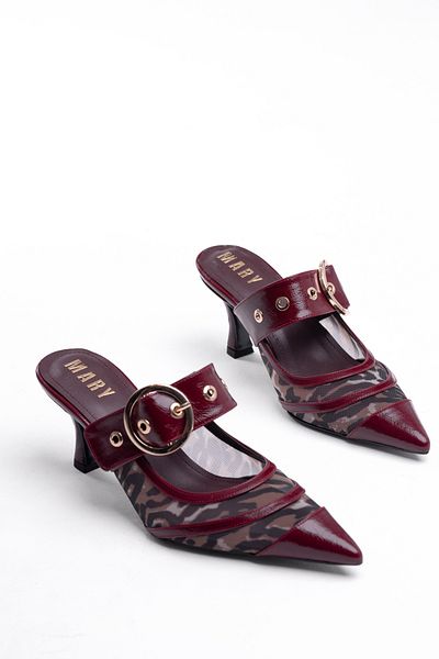 Tasarım Buckle Mary Series Heels with Leopard Touch and Elegant Carbol Texture – Charm Series
