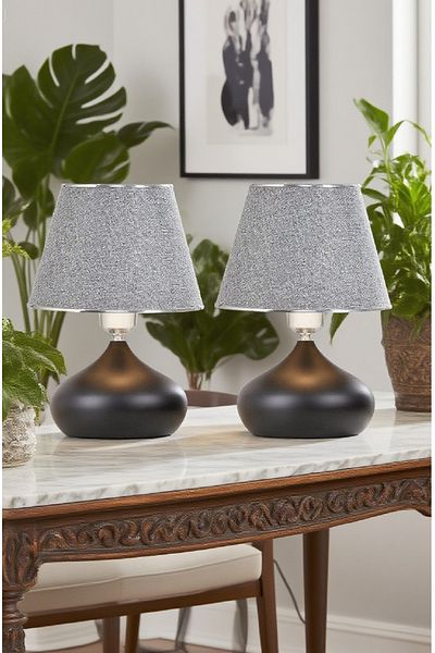 571 Store 2 Pcs Ellipse Table Lamp Shade Metal Body Fabric Head Lighting