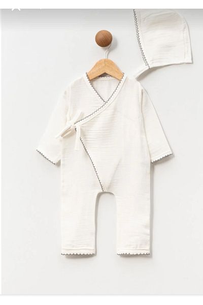Baby Wings Double Breasted Muslin Jumpsuit-Hat Double Set Cotton