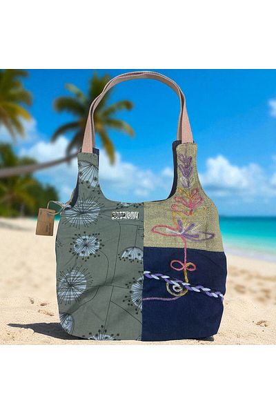 Old Cotton Vintage Colorful Shabby Ethnic Medium Size Beach Casual Women's Shoulder Bag 34 cm X 37 cm