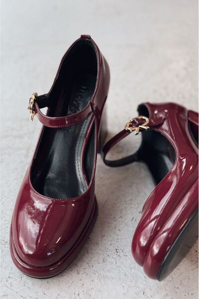 I Love Shoes Adelow Patent Leather Buckle Detailed Burgundy Platform Heeled Mary Jane