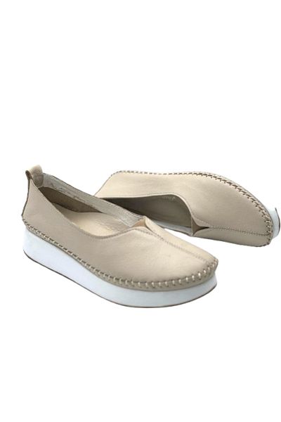 KİNDEP Kindep Inside and Outside Genuine Leather Daily Comfort Women's Shoes Beige