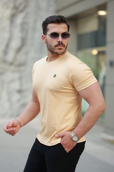 modamtn Men's Crew Neck Basic Short Sleeve T-Shirt with Crest Detail