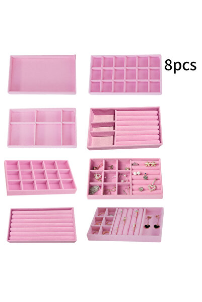 Choice 6009-وردي-A8 طقم واحد (يتضمن 8 قطع) علبة مجوهرات فليكينج صينية مجوهرات