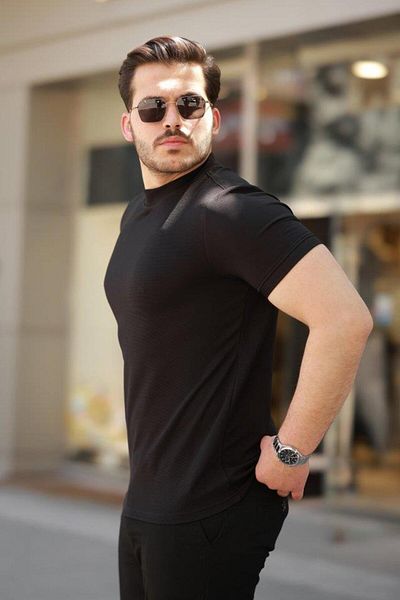 modamtn Men's Thin Line Textured Short Sleeve T-Shirt