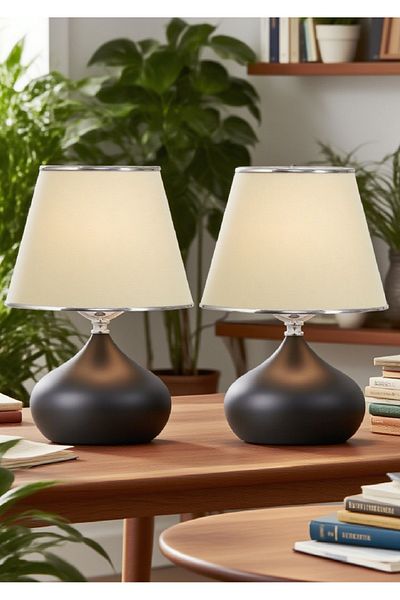 571 Store 2 Pcs Ellipse Table Lamp Shade Metal Body Fabric Head Lighting