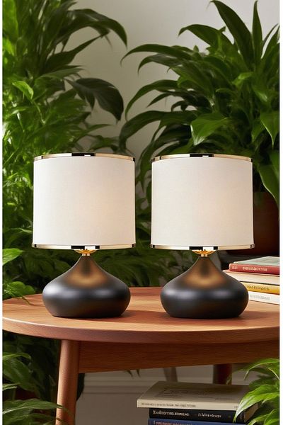 571 Store 2 Pcs Ellipse Table Lamp Shade Metal Body Fabric Head Lighting
