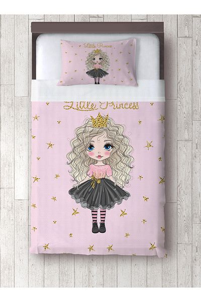 yok yok evim eve dair her şey Pink Little Princess Patterned Single Bedspread and Pillowcase Set