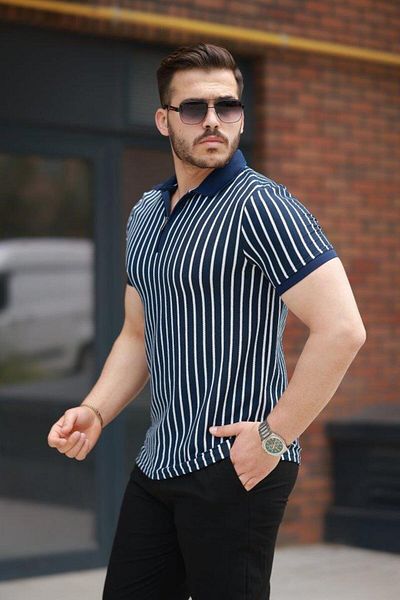 modamtn Men's Striped Zipper Collar Short Sleeve T-Shirt