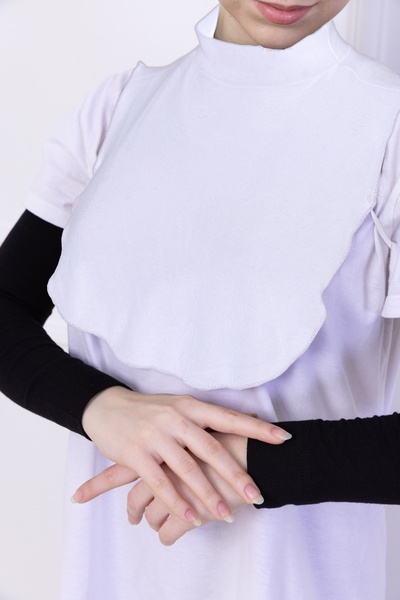 Loggia Γιακάς ζιβάγκο λευκό - Γυναικείο χιτζάμπ με όρθιο γιακά Χτενισμένο βαμβακερό μισό σώμα Hijab Prayer Collar