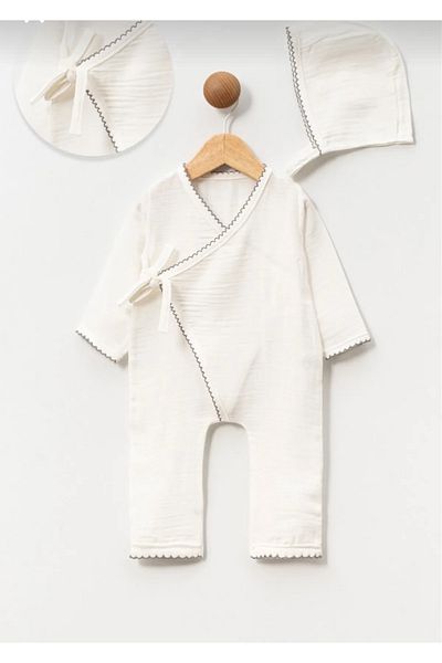 Baby Wings Double Breasted Muslin Jumpsuit-Hat Double Set Cotton