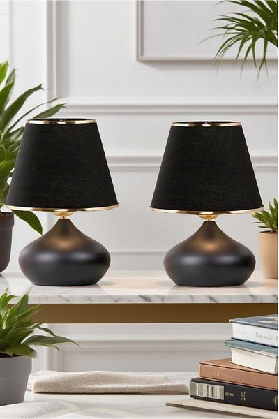 571 Store 2 Pcs Ellipse Table Lamp Shade Metal Body Fabric Head Lighting