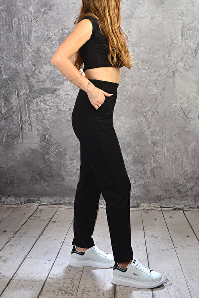 İDOL Scuba Ankle Length Pants with Elastic Waist and Pocket Details