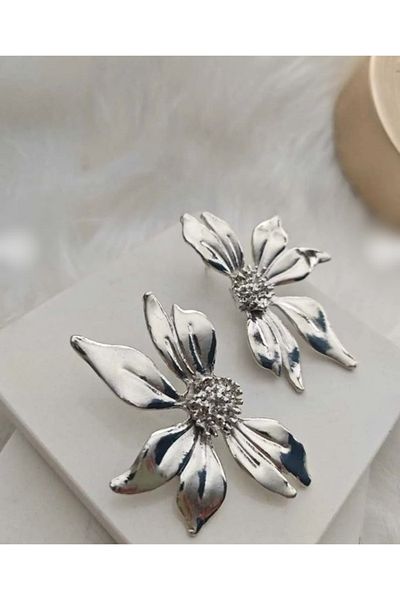 mos&more Silver Half Flower Big Women's Earrings