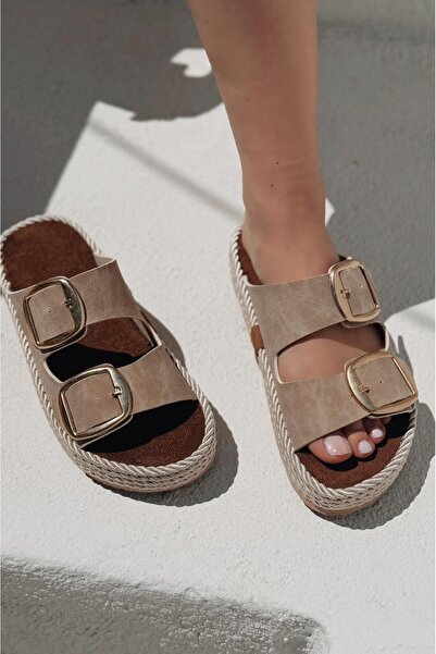 I Love Shoes Γυναικείες παντόφλες Bavira Nubuck Beige Flat