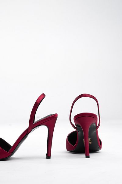 Tasarım Mary Heels Stylish Satin Fabric Thin Strap Women's Sandals-Burgundy Color for Night and Invitation Combinations