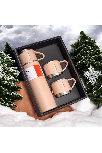 ÇERÇİ MELEK Stainless Steel Thermos and 3-Piece Mug Set