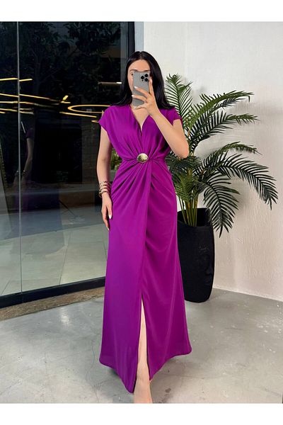 missswans Nomia Shell Accessory Cross Cut Low-Cut Long Dress Light Purple