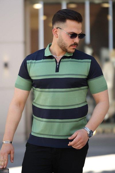 modamtn Men's Collared Zippered Double Color Short Sleeve T-Shirt