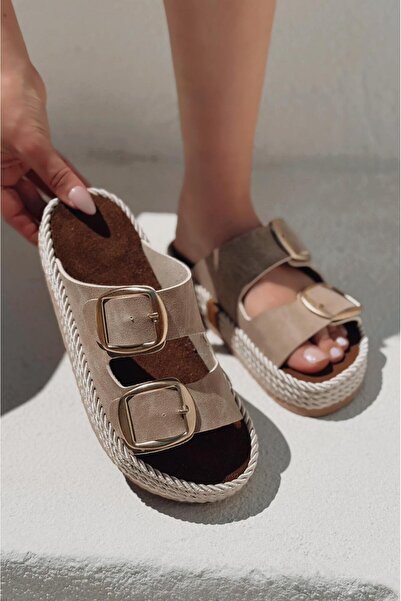 I Love Shoes Γυναικείες παντόφλες Bavira Nubuck Beige Flat