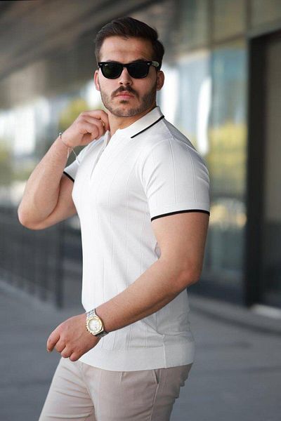 modamtn Men's Zipper Collar Line Textured Short Sleeve T-Shirt