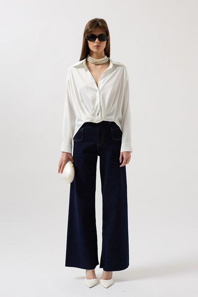 modamtn Waist Shirred Crop Satin Shirt