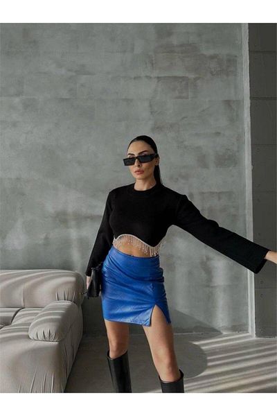 modamtn CAPITONE LEATHER SKIRT WITH SLITS - Saks