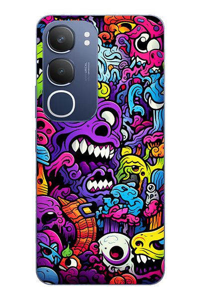 TechTree Vivo Y19S Compatible Psychedelic Colorful Monsters Transparent Silicone Case