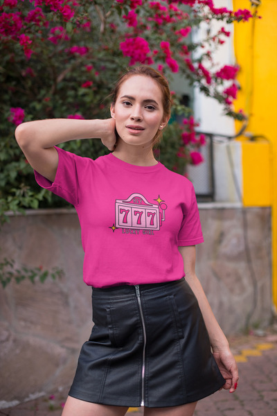 Butik 777 Hey Lucky Girl Printed/ Γυναικείο πολύχρωμο T-Shirt 100% βαμβάκι