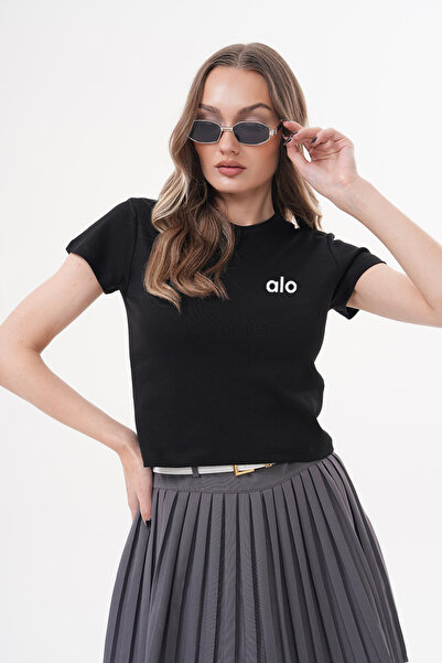 jansogroup - تيشيرت نسائي قصير من القطن مطبوع عليه حروف مقاس كبير