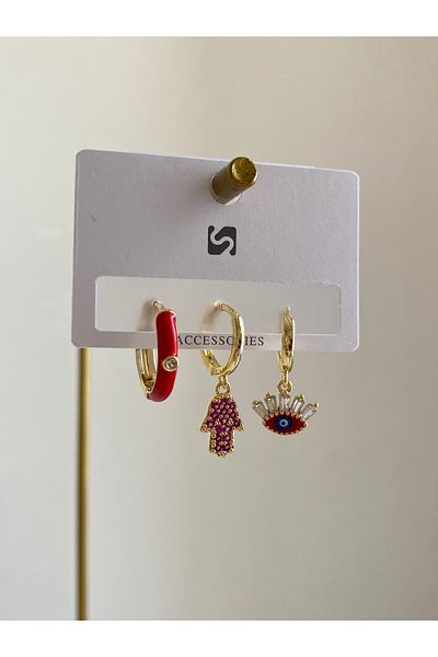 Çelik Vip Model 3-Piece Fatma Ana Hand Earring Set